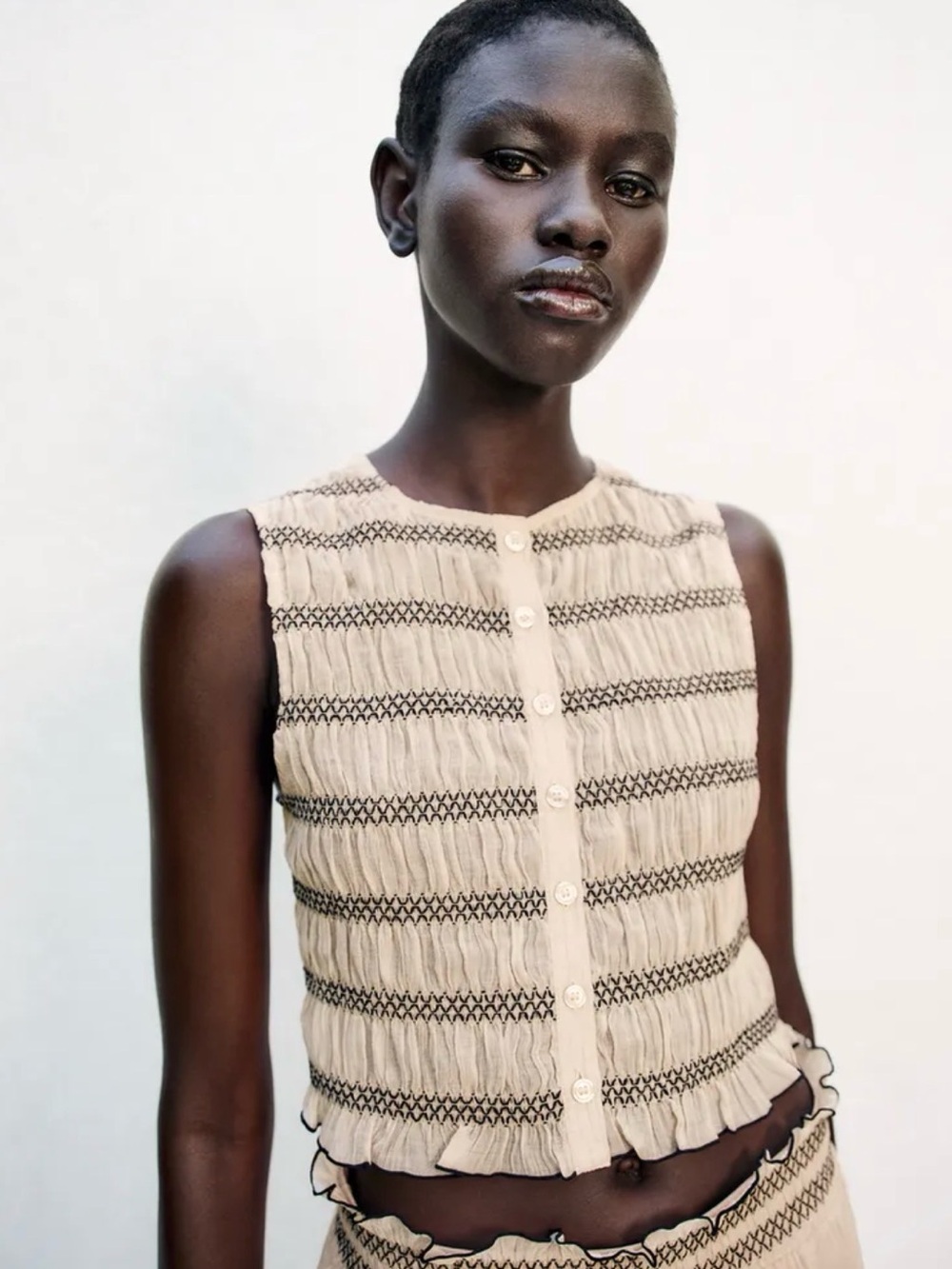 Zara Beige and Black Button Up Crop NWOT